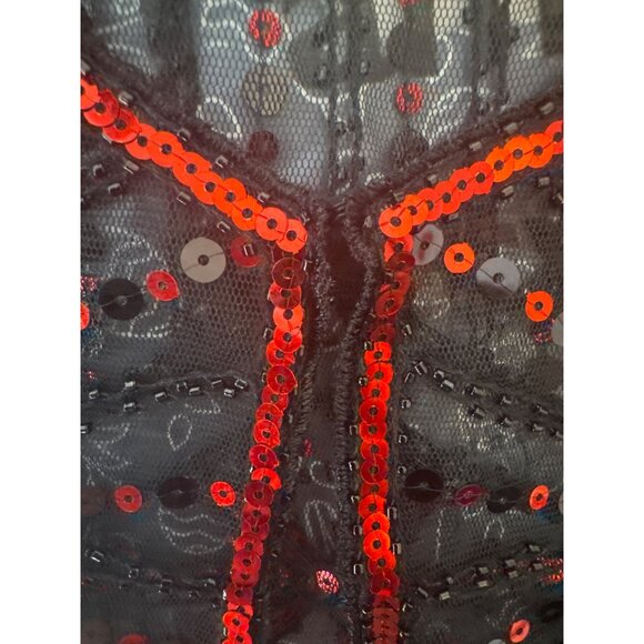 Vintage OS Style Red & Black Evening Sequin Cape Round Neckline Shrug - Picture 6 of 15